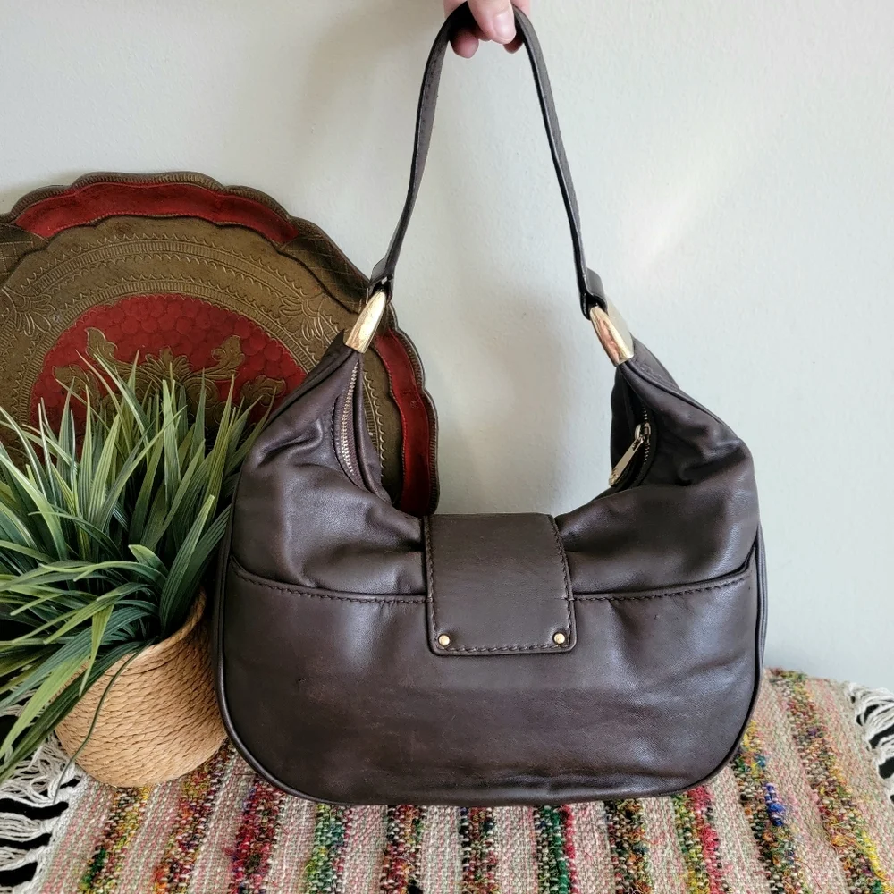 Michael Kors Baguette Hobo Bag Brown Leather Rare Purse